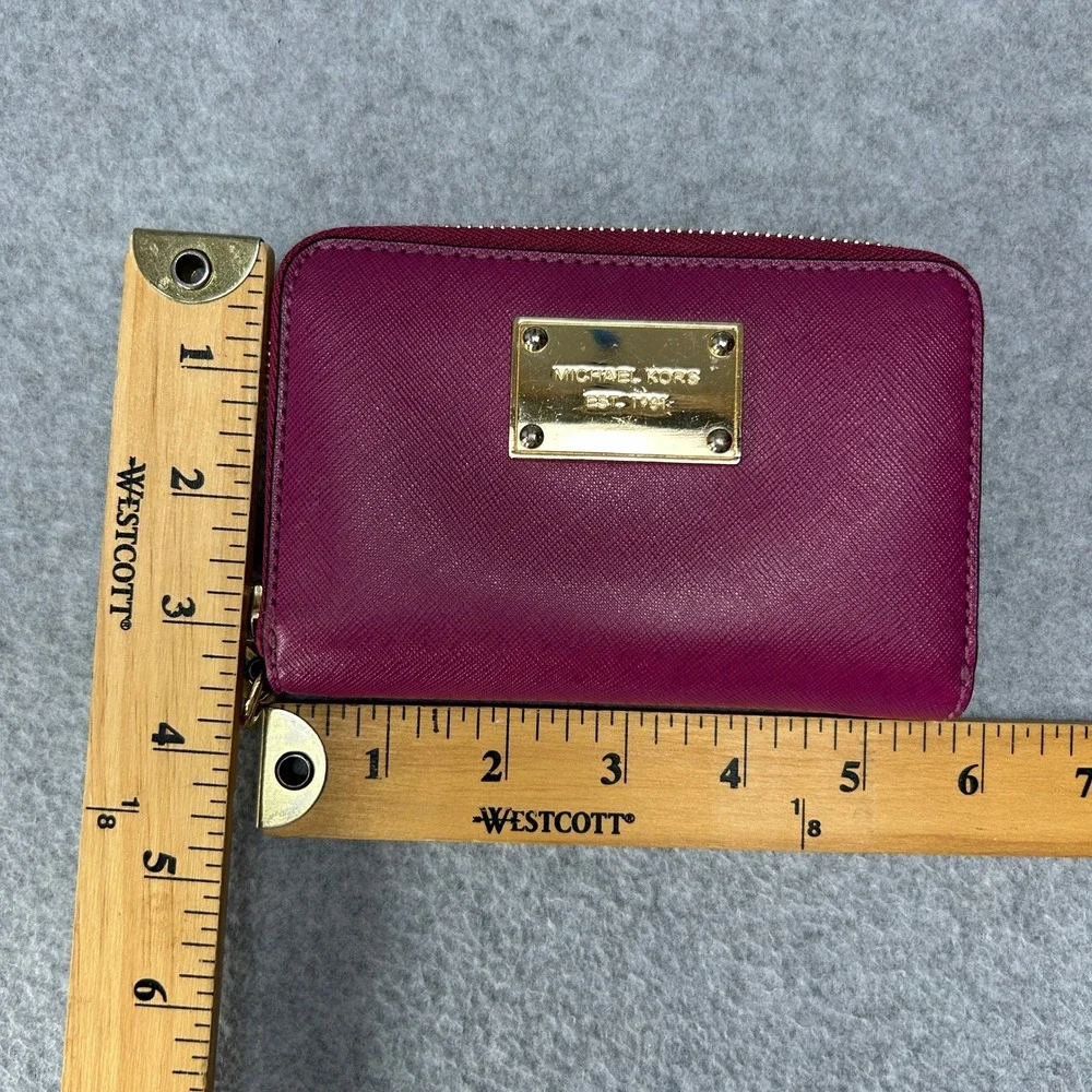 Michael Kors Plum Pink Leather Zip Around‎ Small Card Case Wallet Gold Hardware